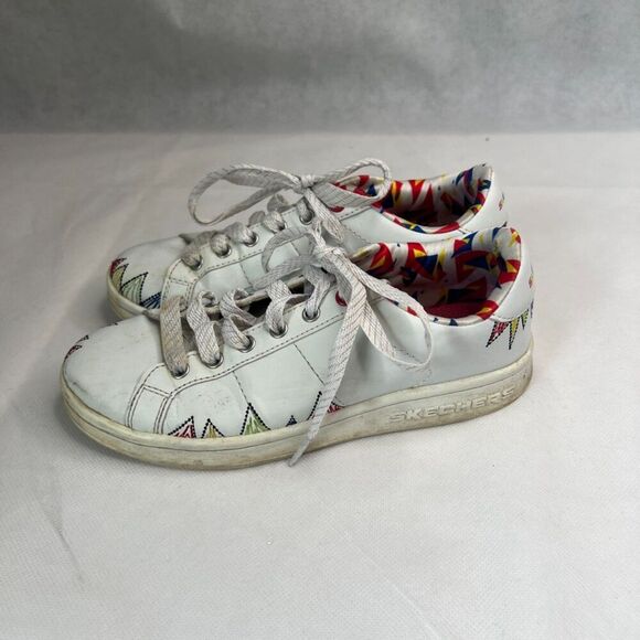 Skechers White Colorful Omne Scribble Lace Up Low Top Sneakers Sz 3 - Picture 3 of 9